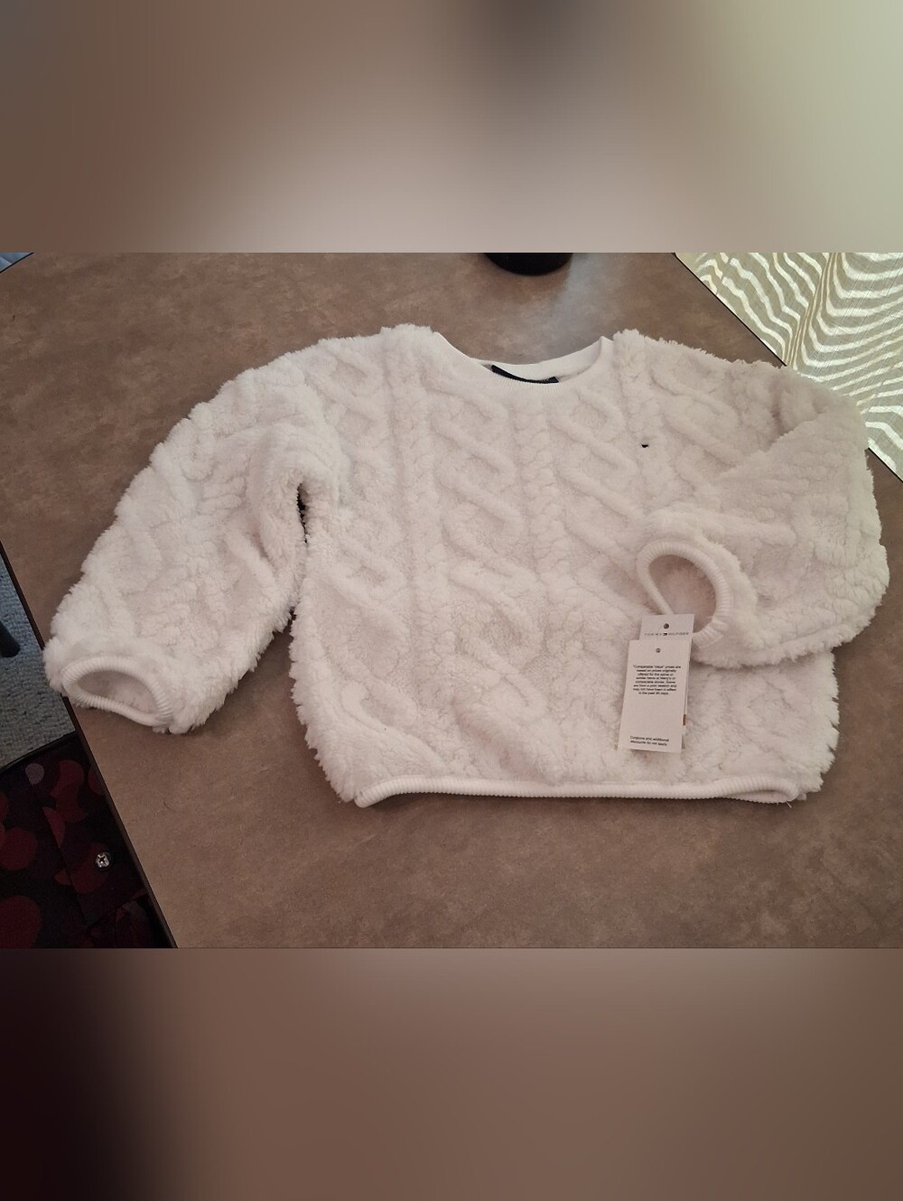 Tommy Hilfiger White Plush Cable Crewneck Sweater